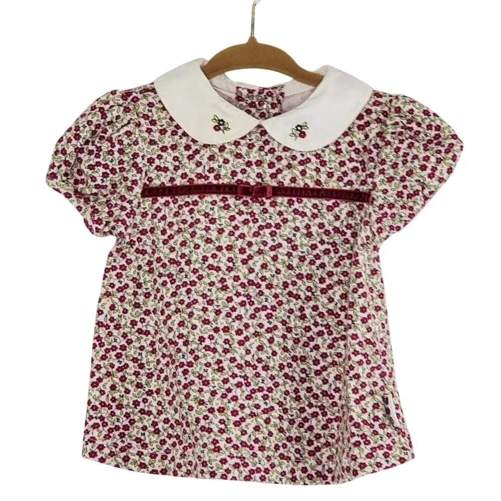 Vintage Gymboree 2001 Floral Peter Pan Collar Top Cream Pink 6-12mo